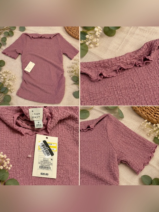 a new day Tops - a new day Short-Sleeve Mock Neck Textured Top Pink Small